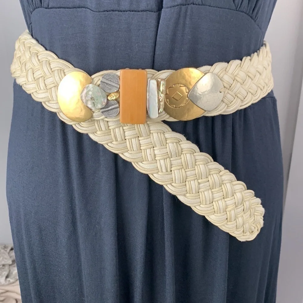 Braided Multimedia Metal Stone and Wood 1980’s Belt